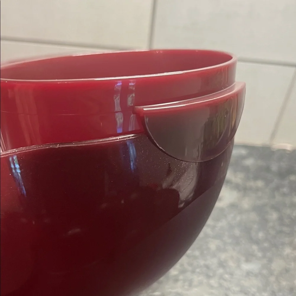 12 inch Tupperware Chip N Dip Burgandy Flower-Shaped Bowl with Lid